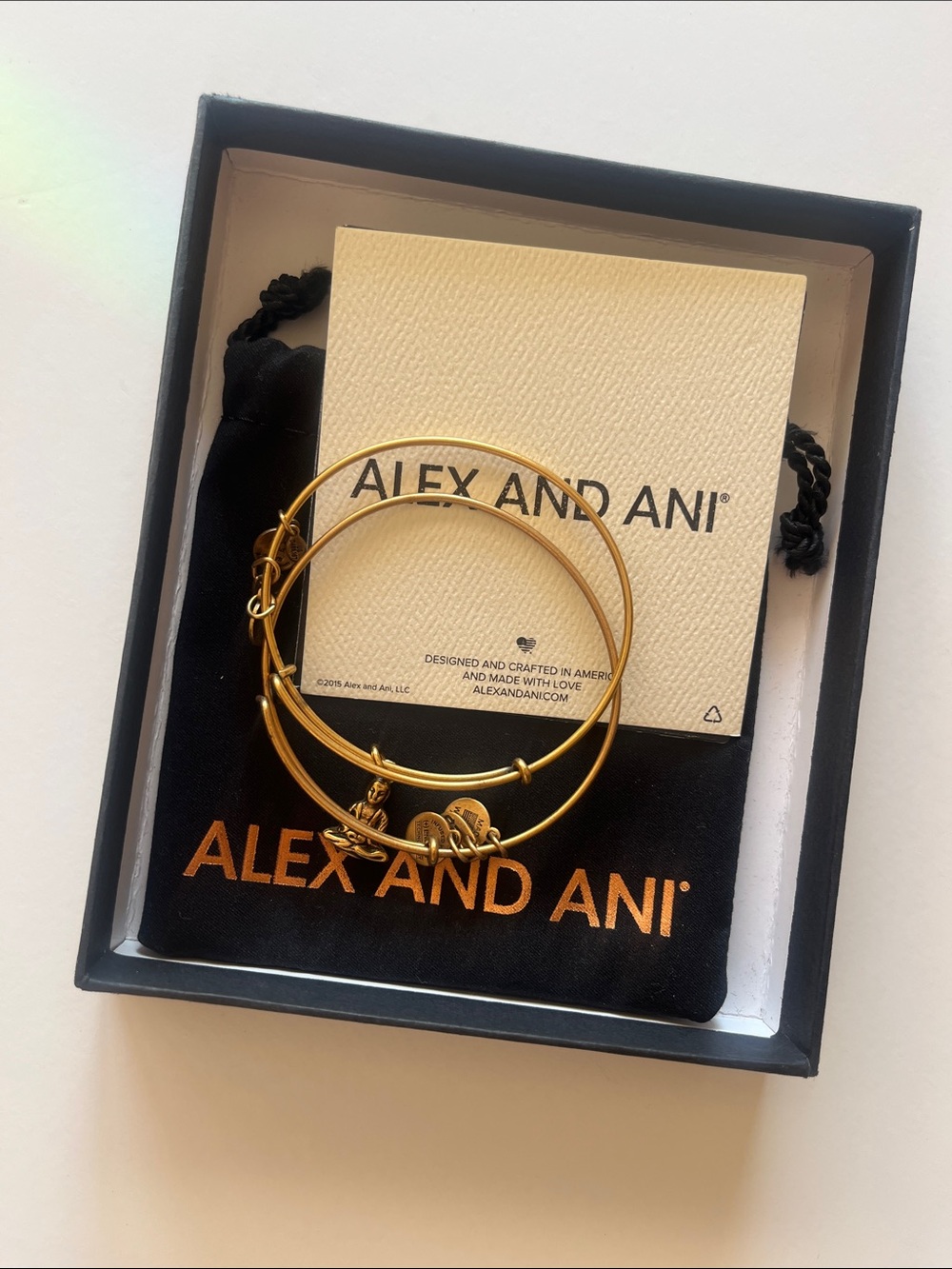 Alex and Ani Gold Tone Charm Bangle Bracelet Set - Gold